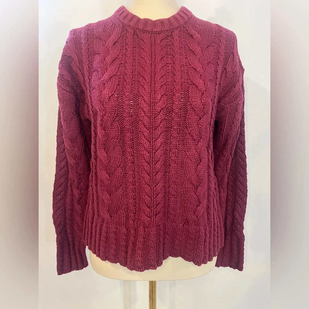 J.Crew Cable-knit crewneck sweater in vivid mulberry